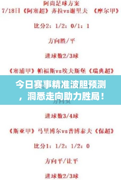今日赛事精准波胆预测，洞悉走向助力胜局！